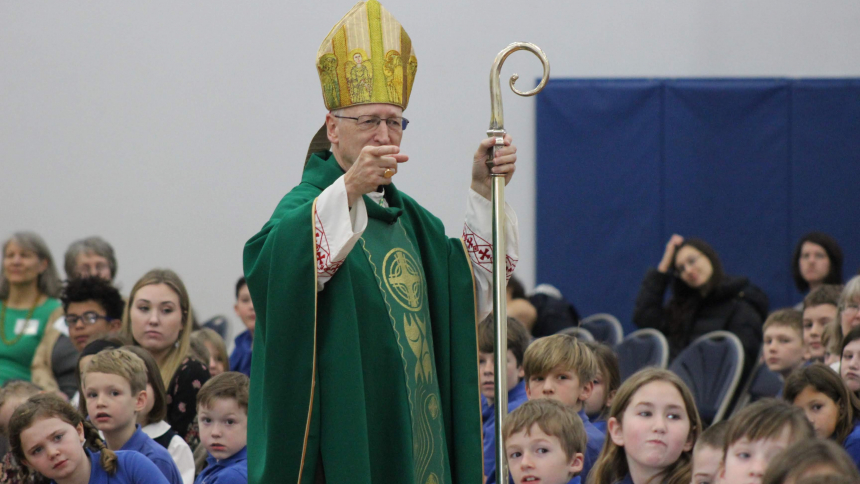 Bishop Boyea visits Huron Valley Catholic School