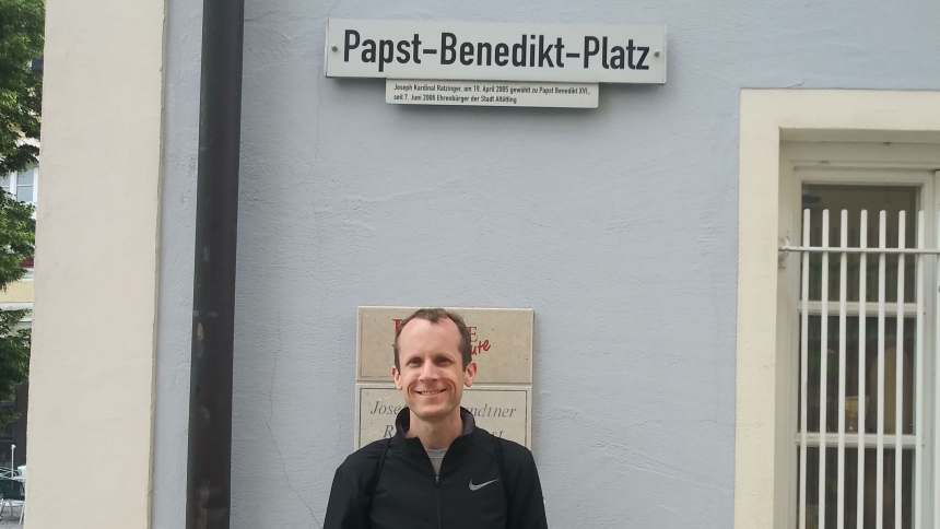 Father John Whitlock in birthplace of Pope Benedict XVI 