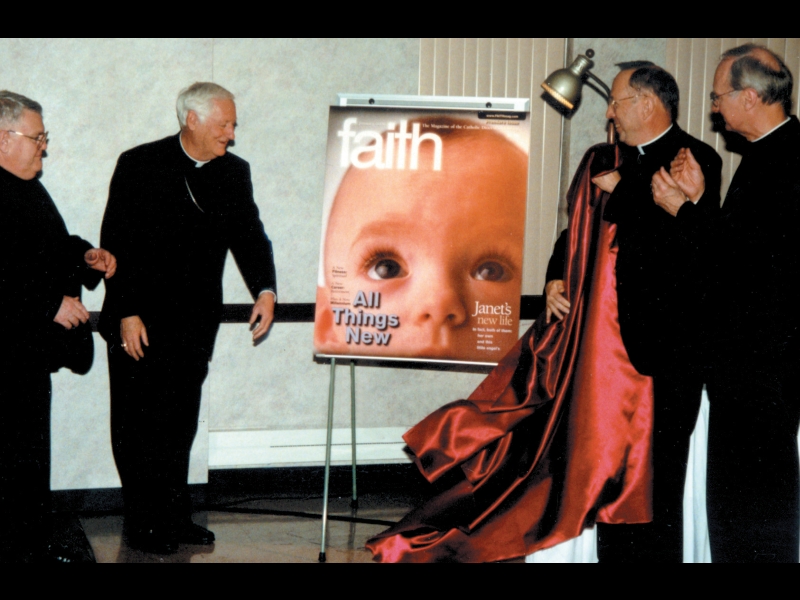 Msgr. Michael Murphy, Bishop Mengeling, Father Charlie Irvin and Msgr. Richard Groshek at the launch of FAITH Magazine in the Diocese of Lansing.